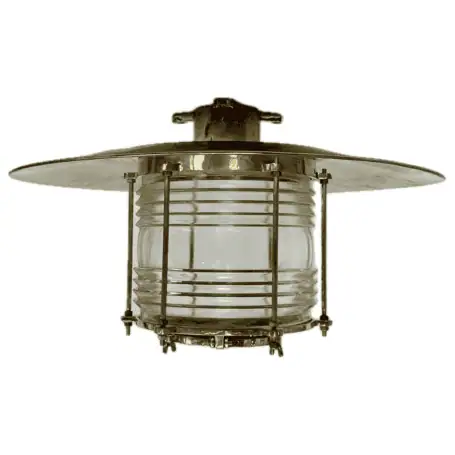 Fresnel Lens Nautical Ceiling Light With Brass Rain Cap - White background