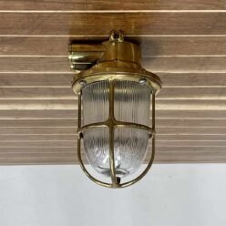 Miletich Thin Ribbed Caged Brass Ceiling Light side view