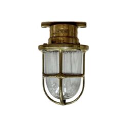 White Background: Miletich Thin Ribbed Caged Brass Ceiling Light