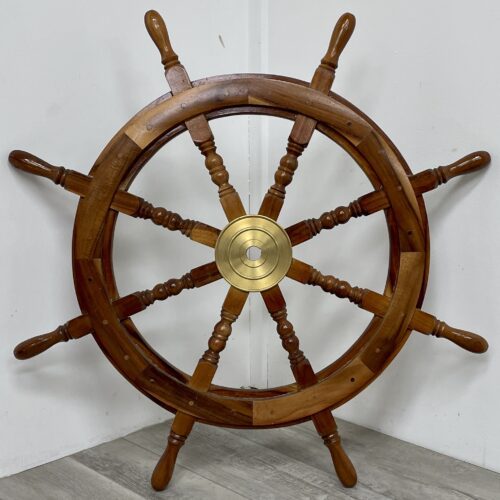 Vintage 36 Inch Wooden Ship's Wheel With Brass Hub