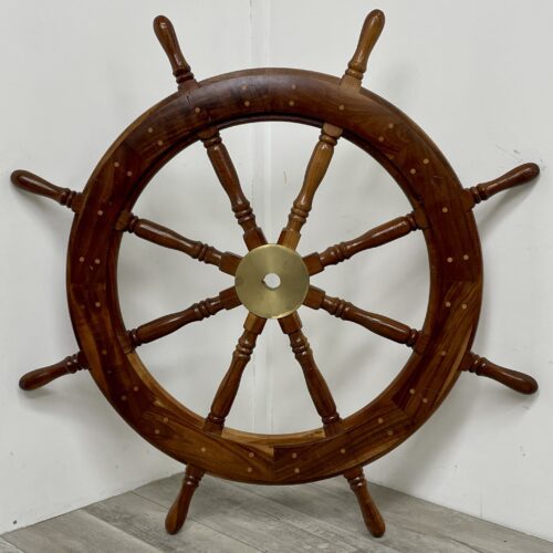 Vintage Heavy Construction 42 Inch Wooden Ship's Wheel With Brass Hub