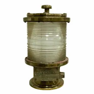 Vintage Nautical Brass Fresnel Post Light – front