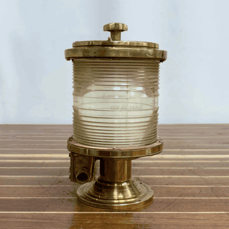 Vintage Nautical Brass Fresnel Post Light (4) Vintage Nautical Brass Fresnel Post Light – side profile