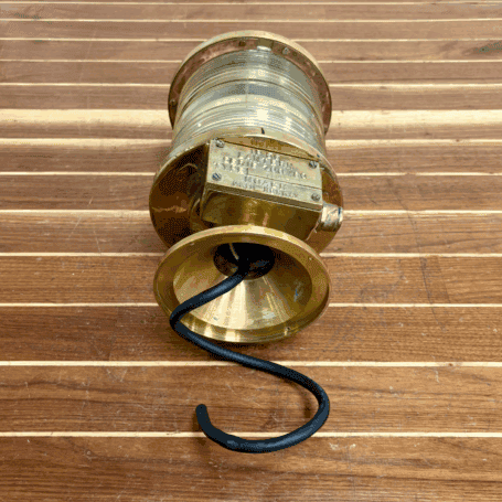 Vintage Nautical Brass Fresnel Post Light Brass nautical light base with wiring exiting through bottom