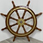 Vintage Wooden 37.5 Inch Ship's Wheel With Steel Painted Accents