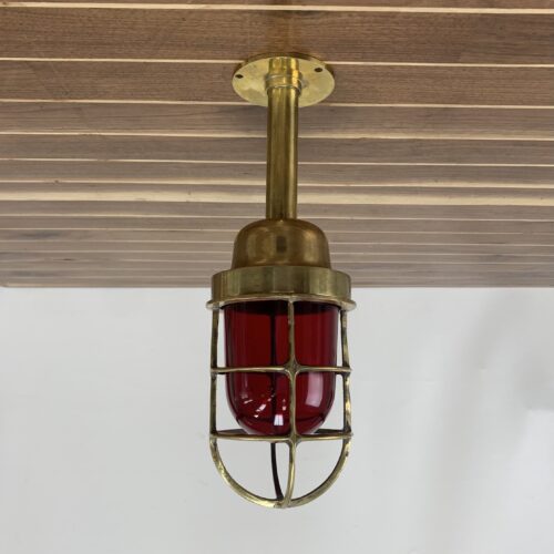 Reclaimed Polished Brass Red Ceiling Light