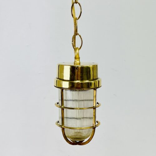 Vintage Ribbed Globe Chain Hung Brass Pendant Light