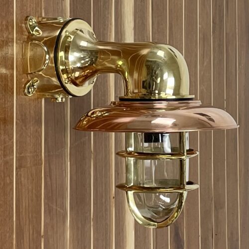 Nautical Brass Wall Sconce With COPPER Rain Cap 1-23