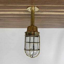 Polished Brass Ceiling Light With Red Bottom Glass