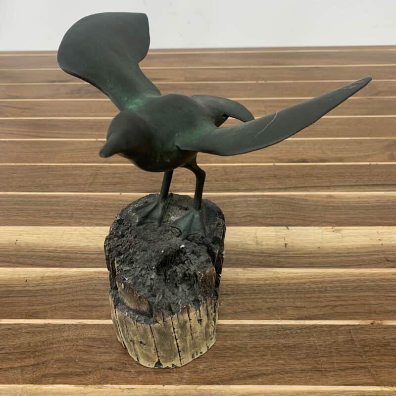 Solid Brass Seagull Perched On A Log