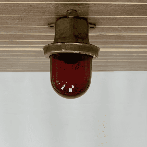 Vintage Brass Ceiling Light With Red Glass