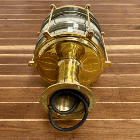 Large Clear Fresnel Lens Post Light Marine style brass exterior fixture bottom wiring vie