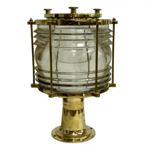 Large Clear Fresnel Lens Post Light front view on brass mount