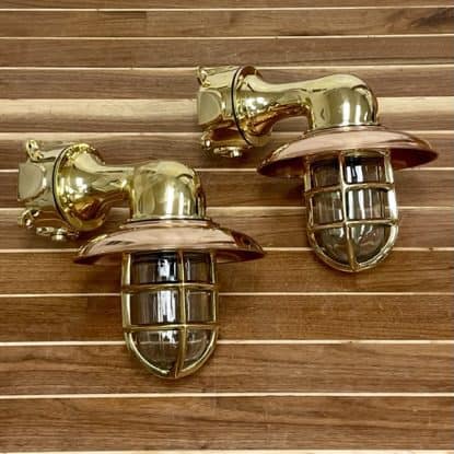 Nautical Brass Wall Sconce With COPPER Rain Cap (Set of 2)