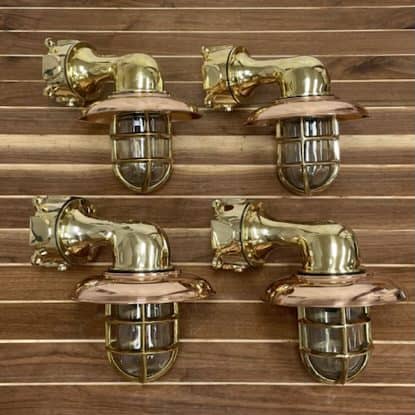 Nautical Brass Wall Sconce With COPPER Rain Cap (Set of 4)