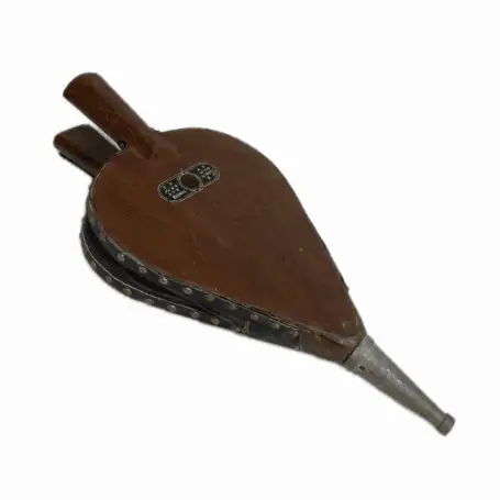 nautical fireplace bellow with wood and leather construction