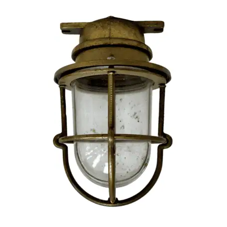 Vintage Brass Caged Marine Light front view on white background