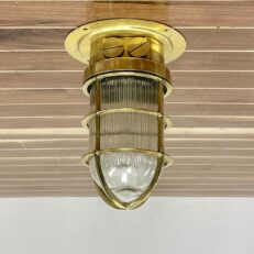 Brass Engine Room Ceiling Light With Ribbed Globe