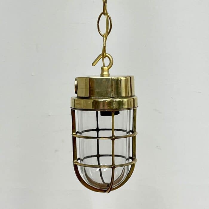 Chain Hung Vintage Brass Pendant Light (Clear Globe)