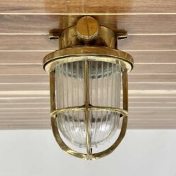 Exterior Ribbed Brass Ceiling Light - Side Conduits