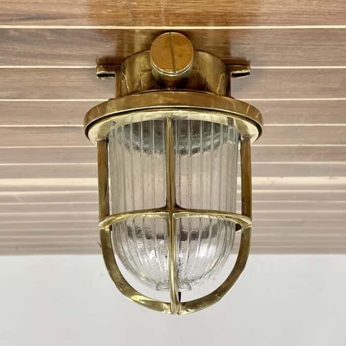 Exterior Ribbed Brass Ceiling Light - Side Conduits