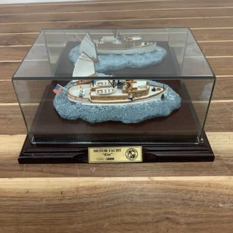 ITEM #P13-30 Pleasure Cruiser Motor Yacht "Kim" In A Display Case Pleasure Cruiser Motor Yacht "Kim" In A Display Case