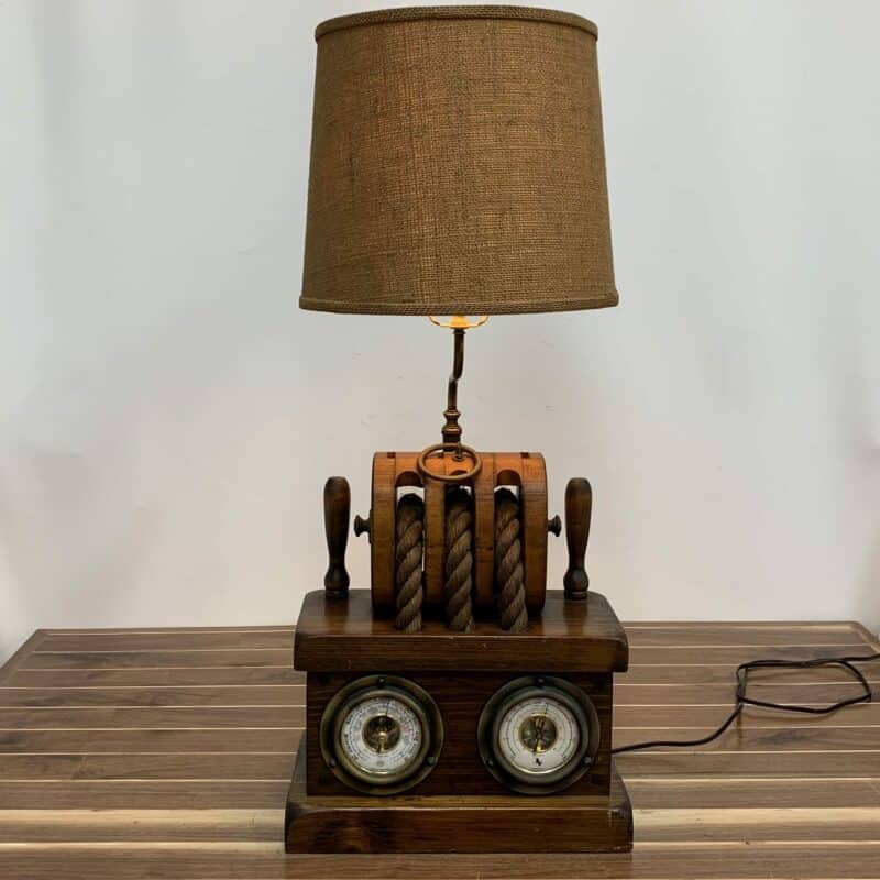 Table Lamp With A Barometer, Thermometer And Pulley