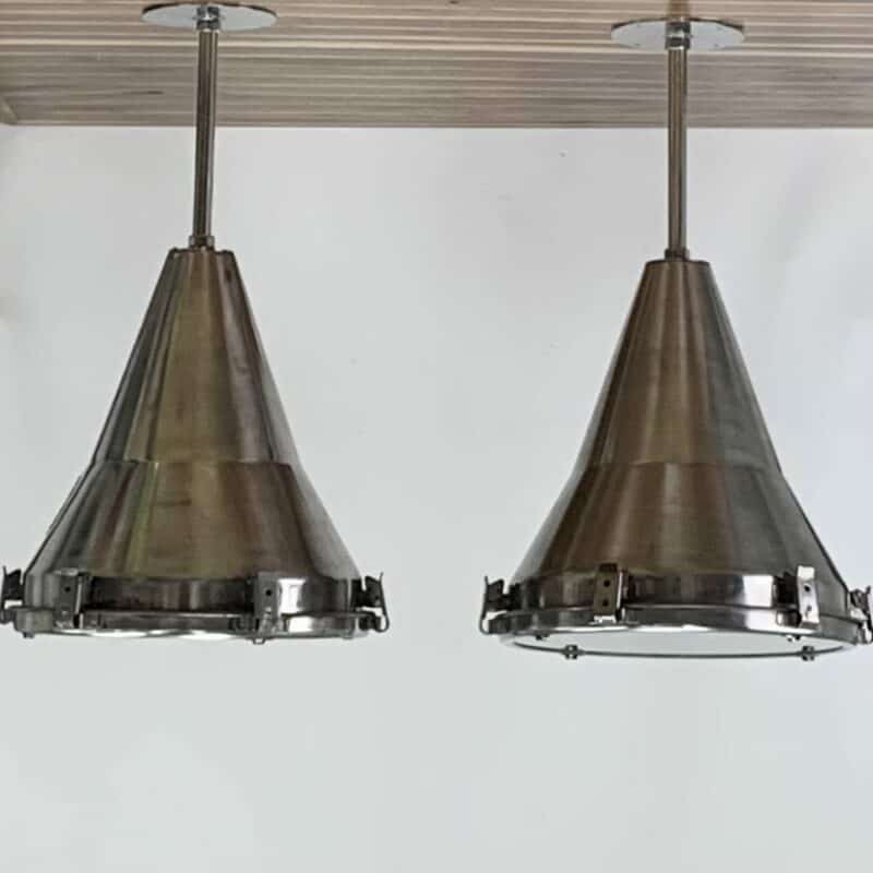 Nautical Stainless Steel Pendant Lights With Stainless Steel Down Rods (Set Of 2)