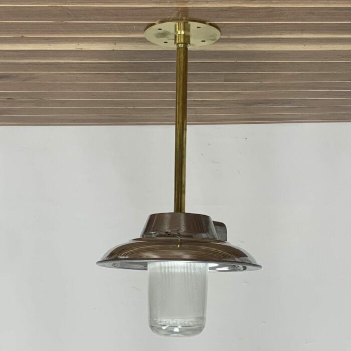 Pendant Light With Brass Down Rod And Aluminum Shade
