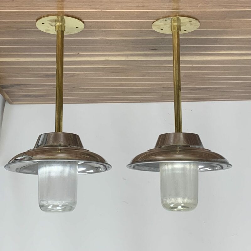 Nautical Pendant Lights With Brass Down Rods And Aluminum Shades (Set Of 2)