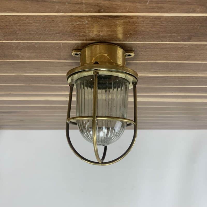 Small Ribbed Brass Ceiling Light