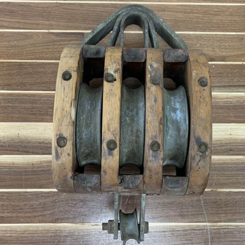 Nautical Triple Sheave Wooden Pulley