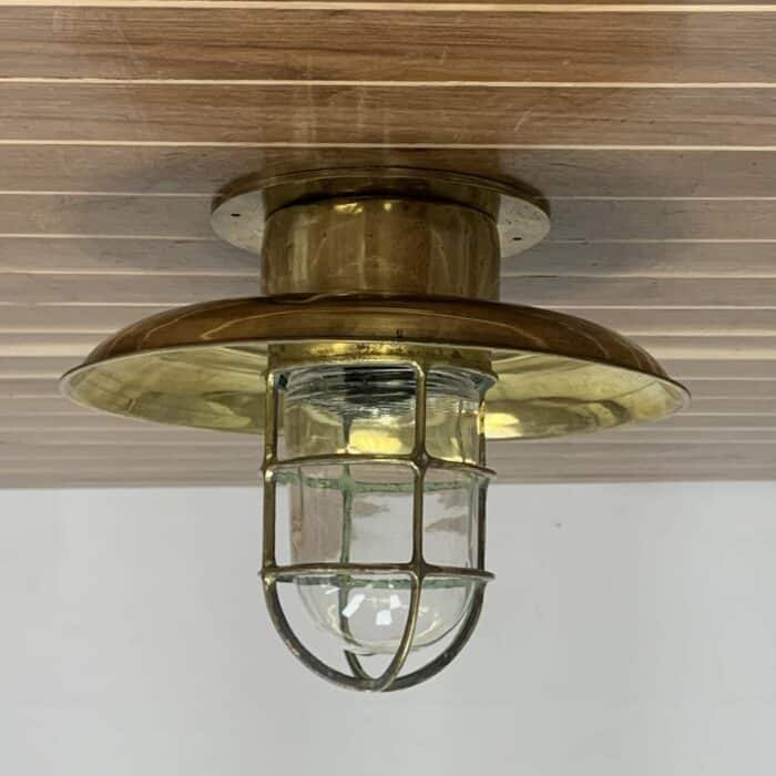 Brass Engine Room Ceiling Light With Clear Globe