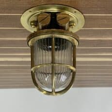 Small Vintage Brass Ribbed Globe Ceiling Light