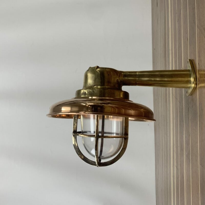 Cast Brass Wall Light With Arm And Copper Cover
