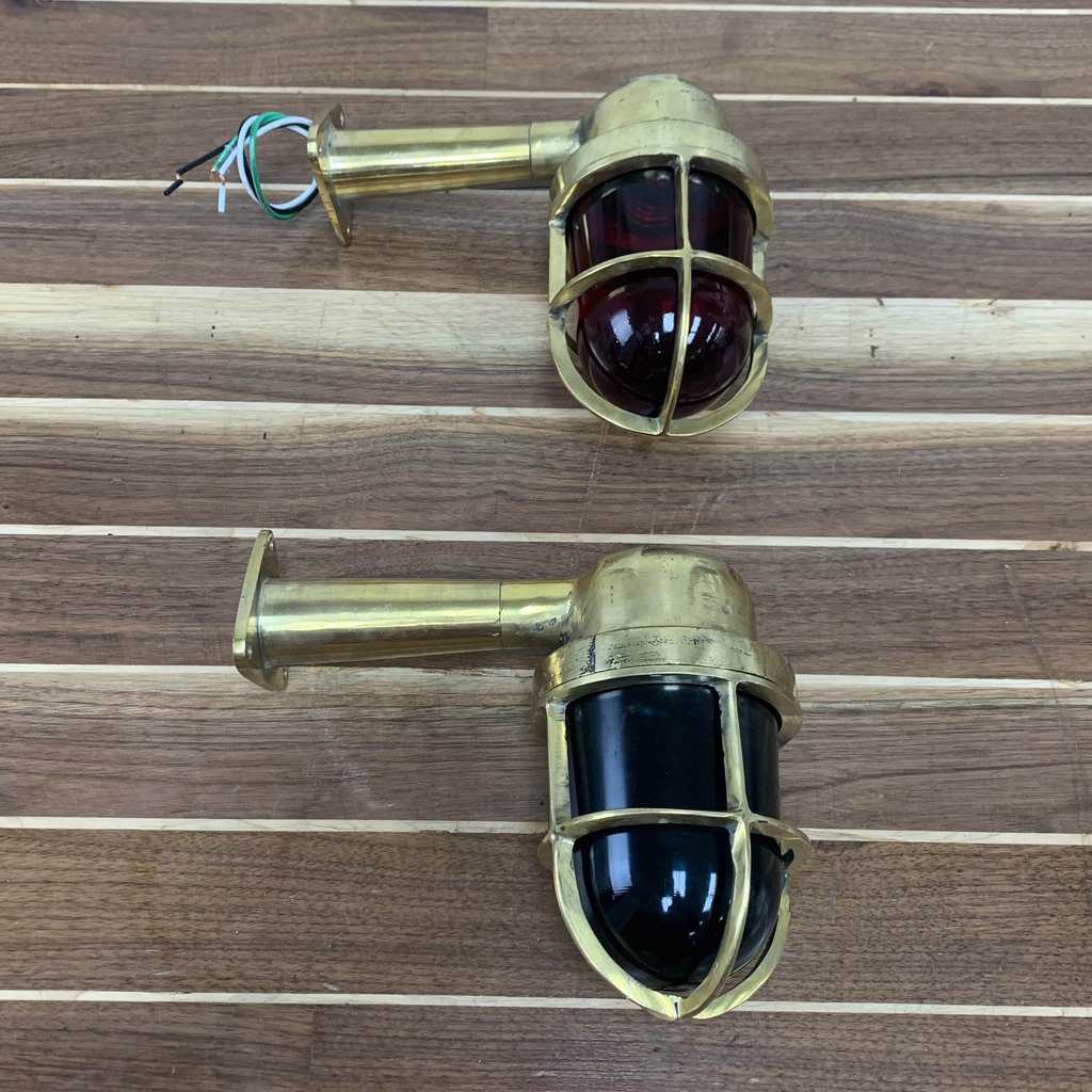 Red And Blue Set Of Cast Brass Wall Lights With Arm - Nautical