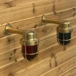 Red And Blue Set Of Cast Brass Wall Lights With Arm