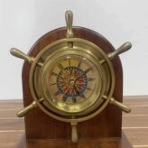 Antique Brass Wheel Directional Clock With Roman Numerals