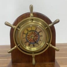 Antique Brass Wheel Directional Clock With Roman Numerals