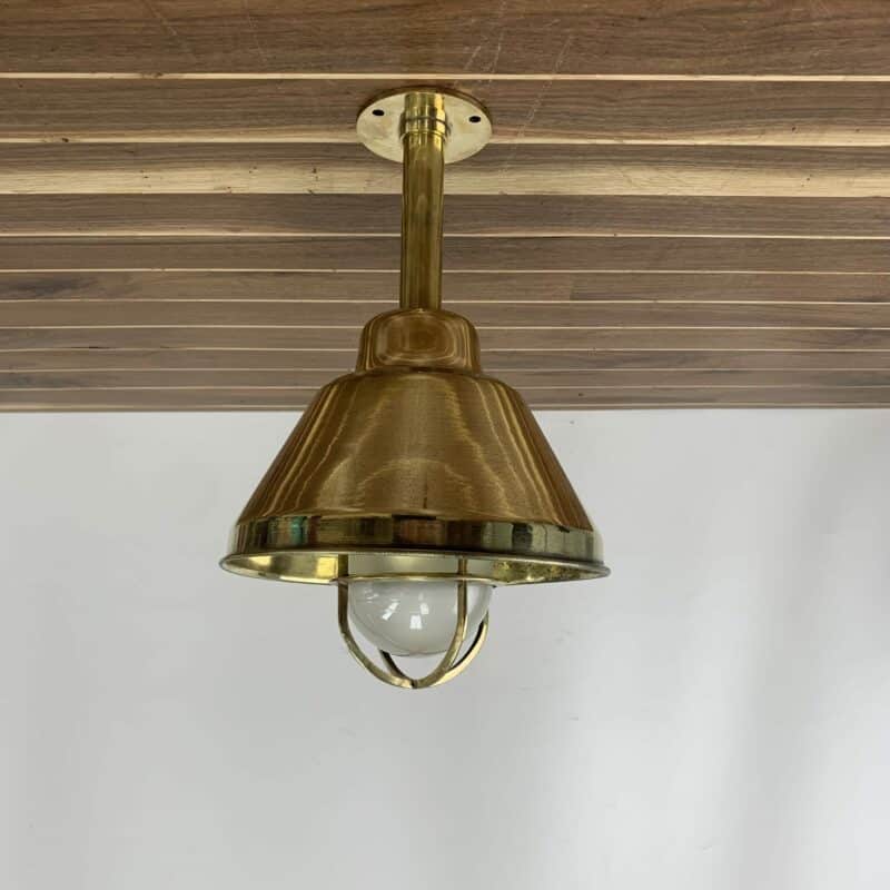 Reclaimed Polished Brass Ceiling Light With Shade And Frosted Glass