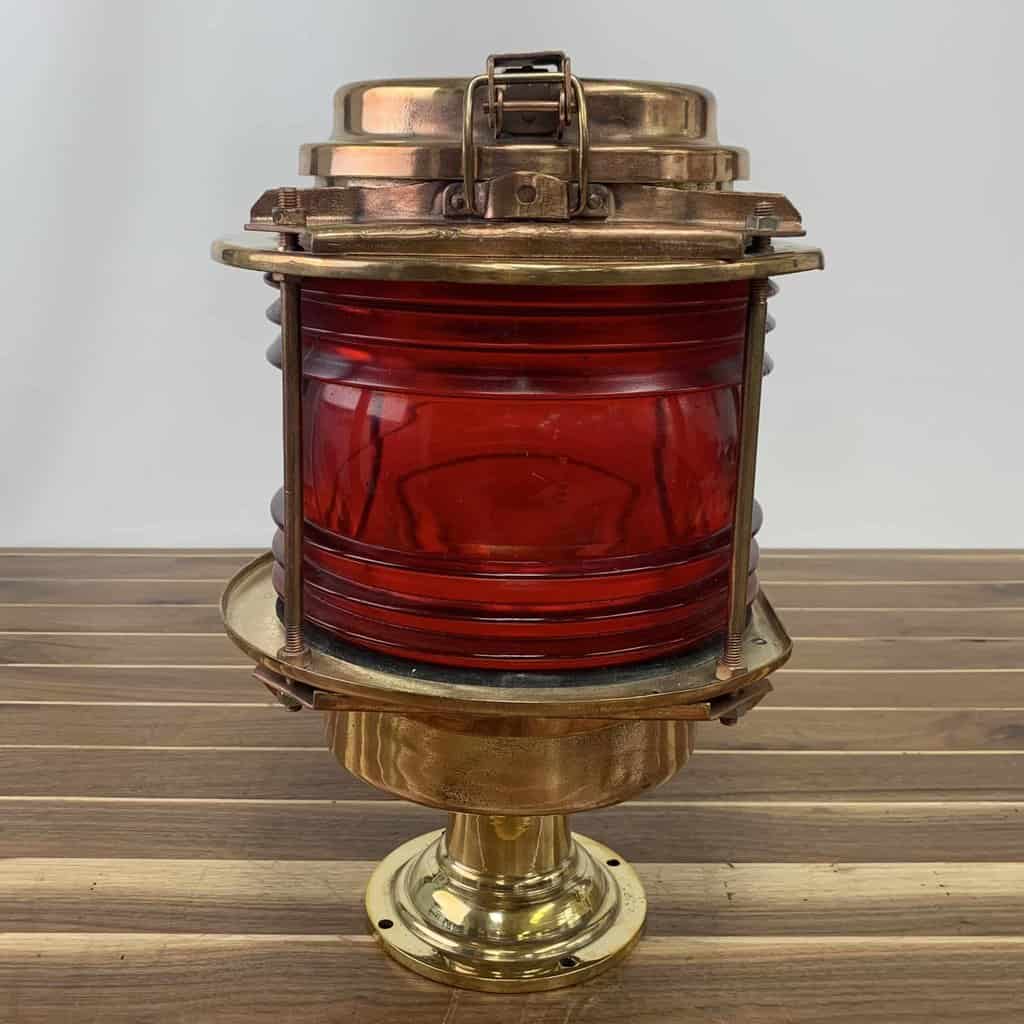 Vintage Brass Nautical Post Mounted Red Light