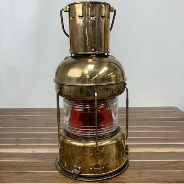 Nippon Sento Brass And Copper Red Fresnel Lens Oil Lantern