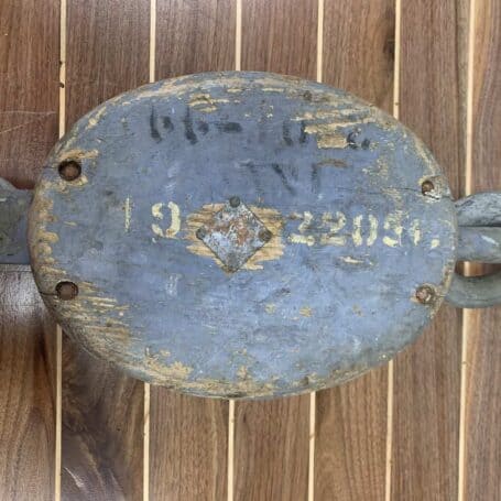 ITEM #P12-37 Vintage Single Rope Wooden Block Pulley With Hook 03 Vintage Single Rope Wooden Block Pulley With Hook