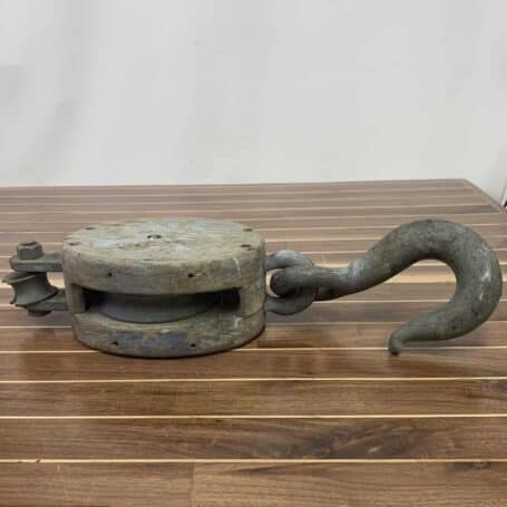 ITEM #P12-37 Vintage Single Rope Wooden Block Pulley With Hook 05 Vintage Single Rope Wooden Block Pulley With Hook