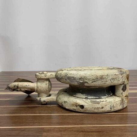 ITEM #P12-39 Vintage One Rope Wood Block Pulley Painted White 03 ITEM #P12-39 Vintage One Rope Wood Block Pulley Painted White 03