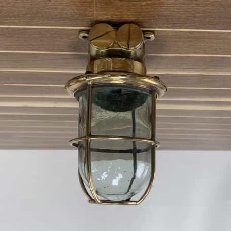 ITEM #P3-49B Vintage Brass Ceiling Light With Tinted Blue Glass Globe 04 Vintage Brass Ceiling Light With Tinted Blue Glass Globe
