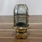 Vintage Brass Ceiling Light With Tinted Blue Glass Globe