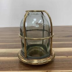 Vintage Brass Ceiling Light With Tinted Blue Glass Globe