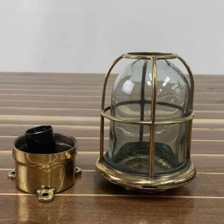 ITEM #P3-49B Vintage Brass Ceiling Light With Tinted Blue Glass Globe 08 Vintage Brass Ceiling Light With Tinted Blue Glass Globe