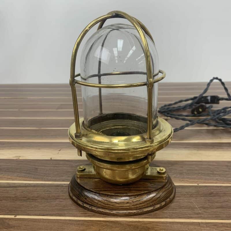 Small Brass Caged Clear Glass Globe Desk Light